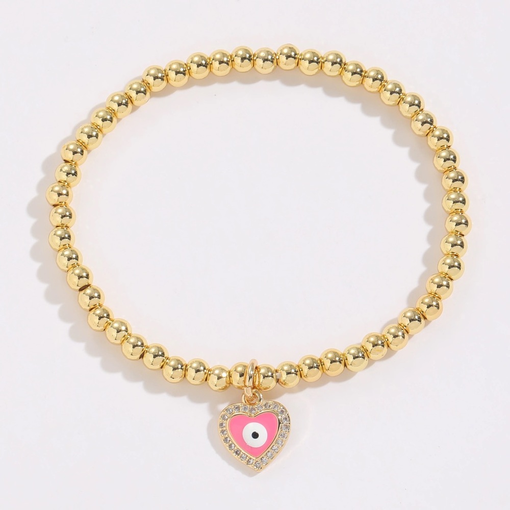 Heart Shaped Evil Eye Pendant Beaded Bracelet